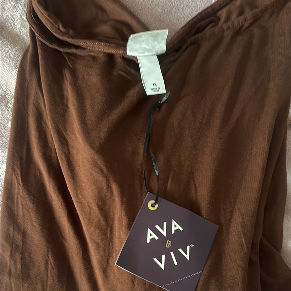 Ava & Viv Brown 3/4 Sleeve one shoulder down - Picture 3 of 8